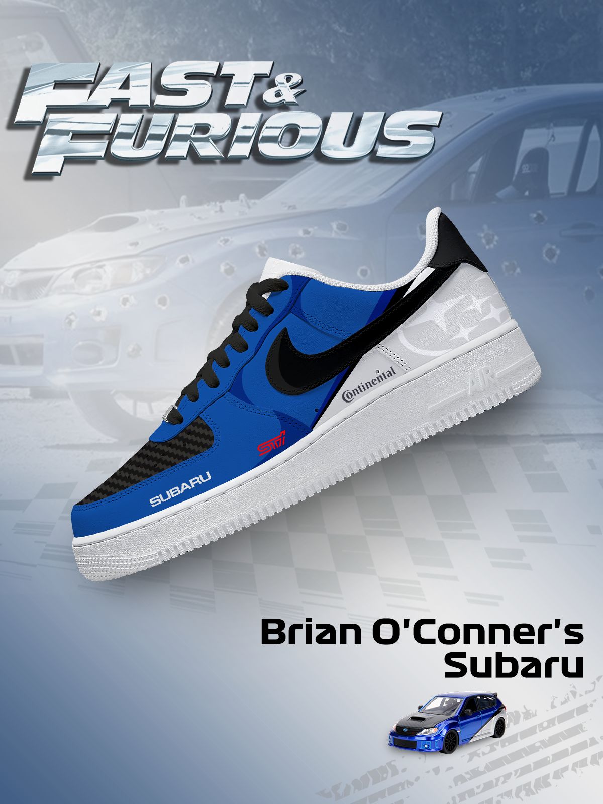 Personnalisez les baskets Impreza WRX STI de Brian O'Conner pour femmes et hommes