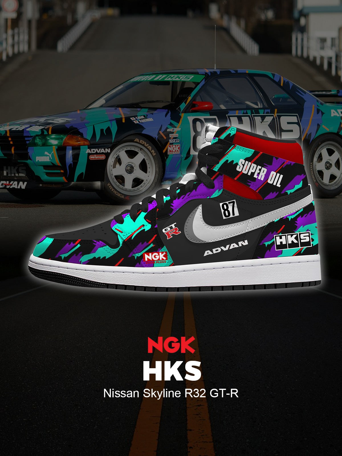 HKS Skyline R32 GT-R V.1 High-Top-Sneakers nach Maß