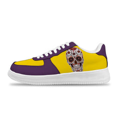 Benutzerdefinierte gelb lila Totenkopf Sneakers für Frauen und Männer