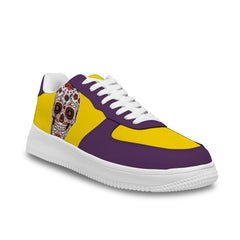 Benutzerdefinierte gelb lila Totenkopf Sneakers für Frauen und Männer