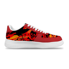 Anpassen Roter Hintergrund Hai und Totenkopf Weißes Schuhfutter Sneakers für Frauen und Männer