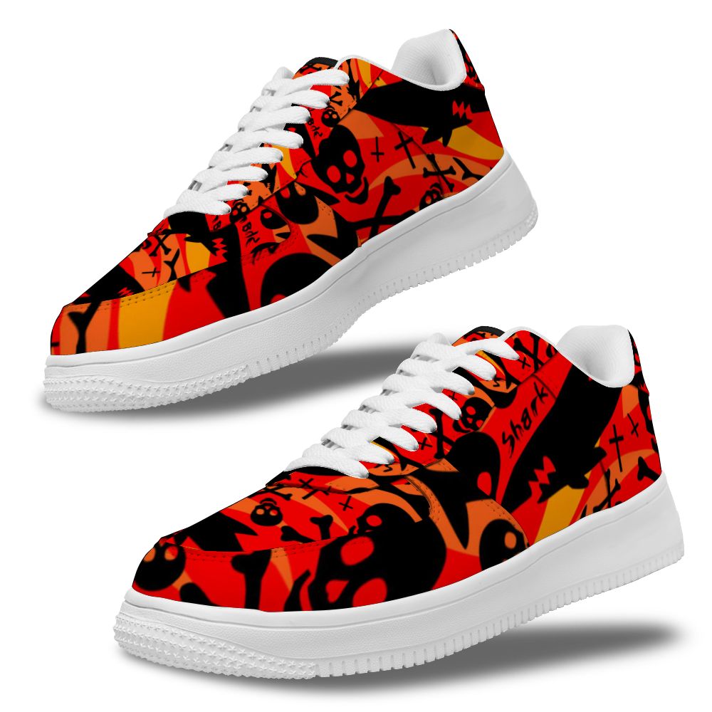 Benutzerdefinierte Hai und Totenkopf weiße Schuhfutter Sneakers für Frauen und Männer