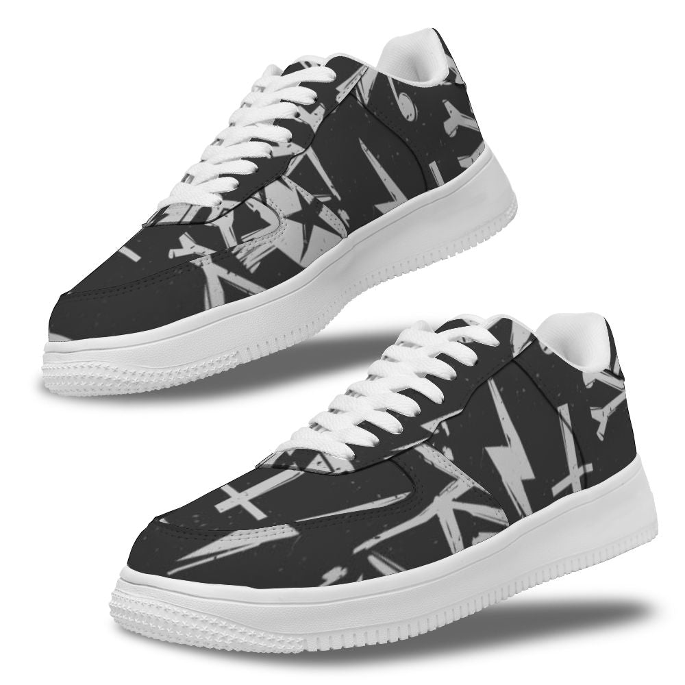 Passen Sie weiße Totenkopf auf schwarzem Hintergrund Sneakers für Frauen und Männer an
