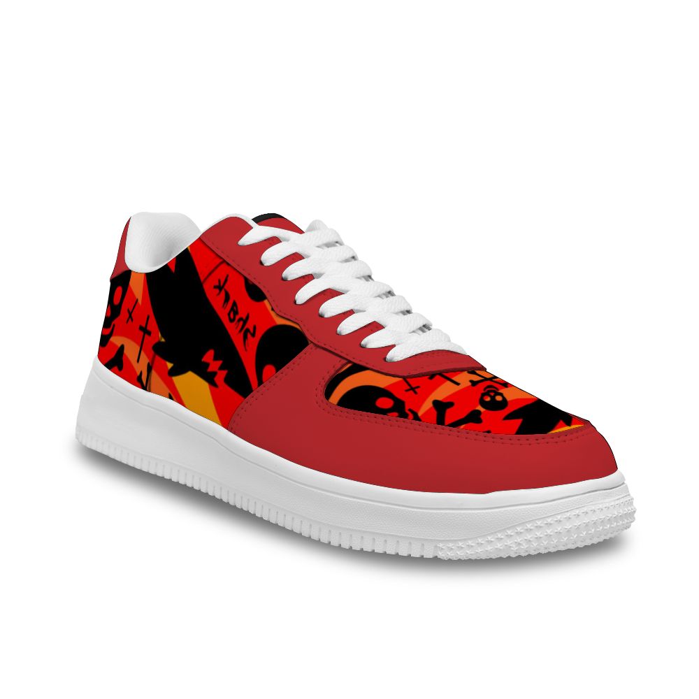 Anpassen Roter Hintergrund Hai und Totenkopf Weißes Schuhfutter Sneakers für Frauen und Männer