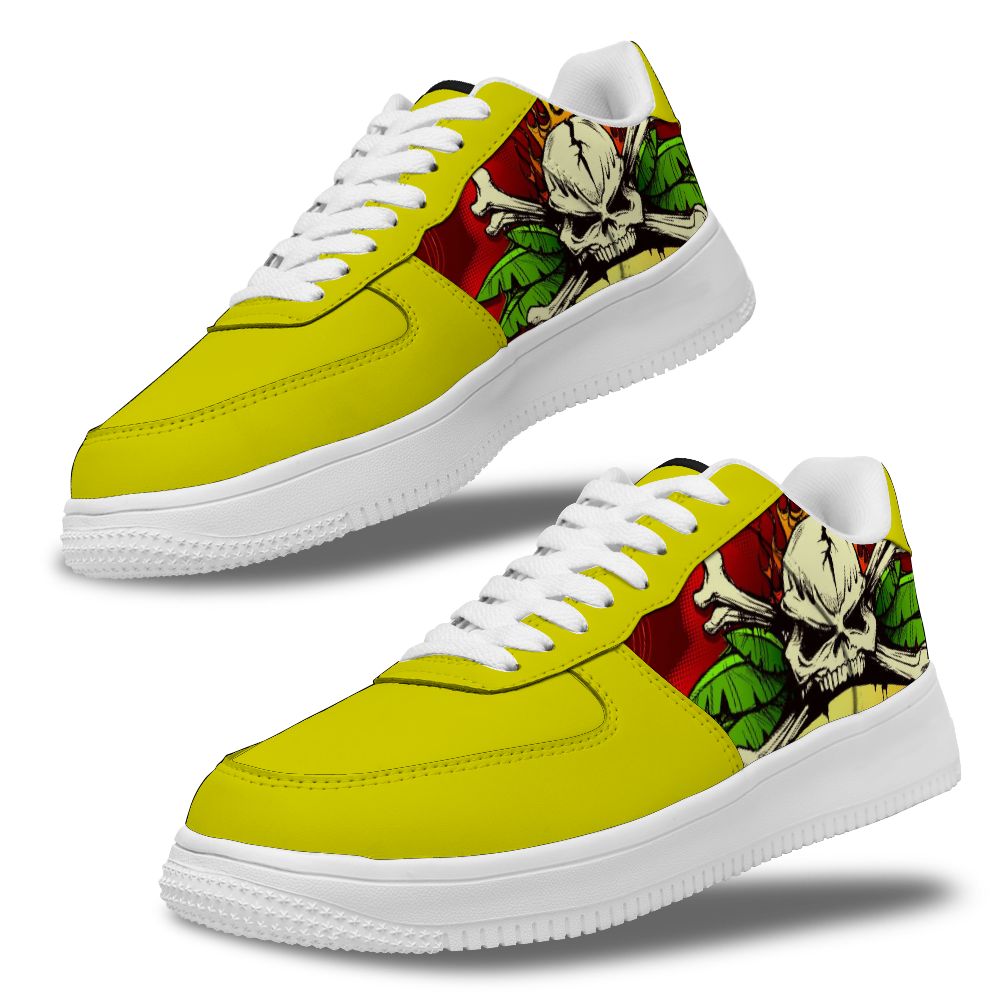 Personalisierte gelbe Sneakers mit Totenkopf für Damen und Herren