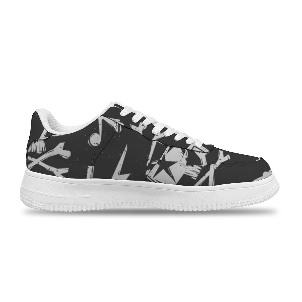 Passen Sie weiße Totenkopf auf schwarzem Hintergrund Sneakers für Frauen und Männer an