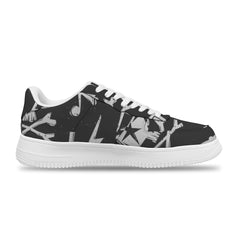 Passen Sie weiße Totenkopf auf schwarzem Hintergrund Sneakers für Frauen und Männer an