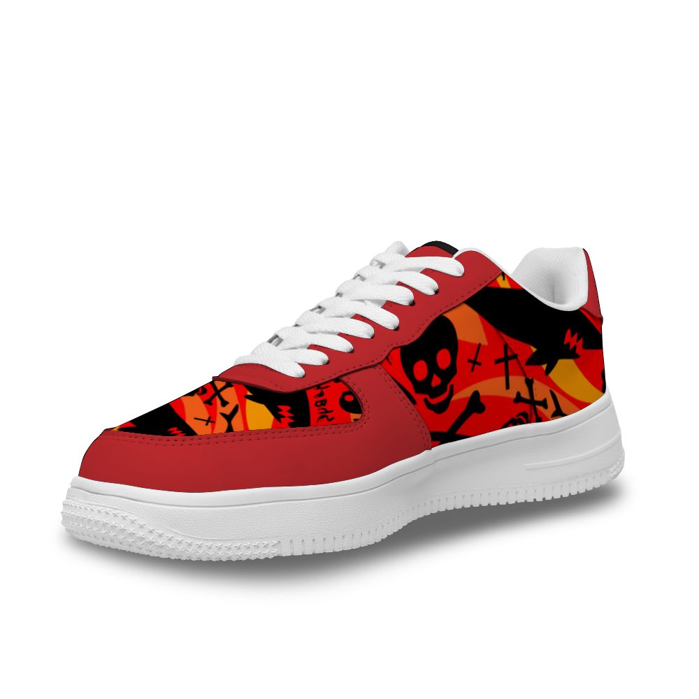 Anpassen Roter Hintergrund Hai und Totenkopf Weißes Schuhfutter Sneakers für Frauen und Männer