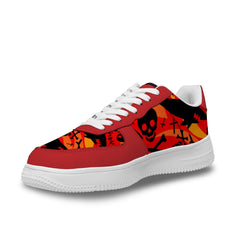 Anpassen Roter Hintergrund Hai und Totenkopf Weißes Schuhfutter Sneakers für Frauen und Männer