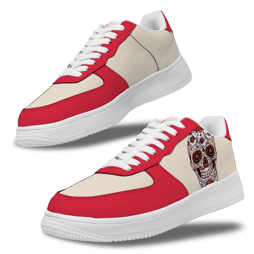 Customize Red White Skull Sneakers For Women and Men